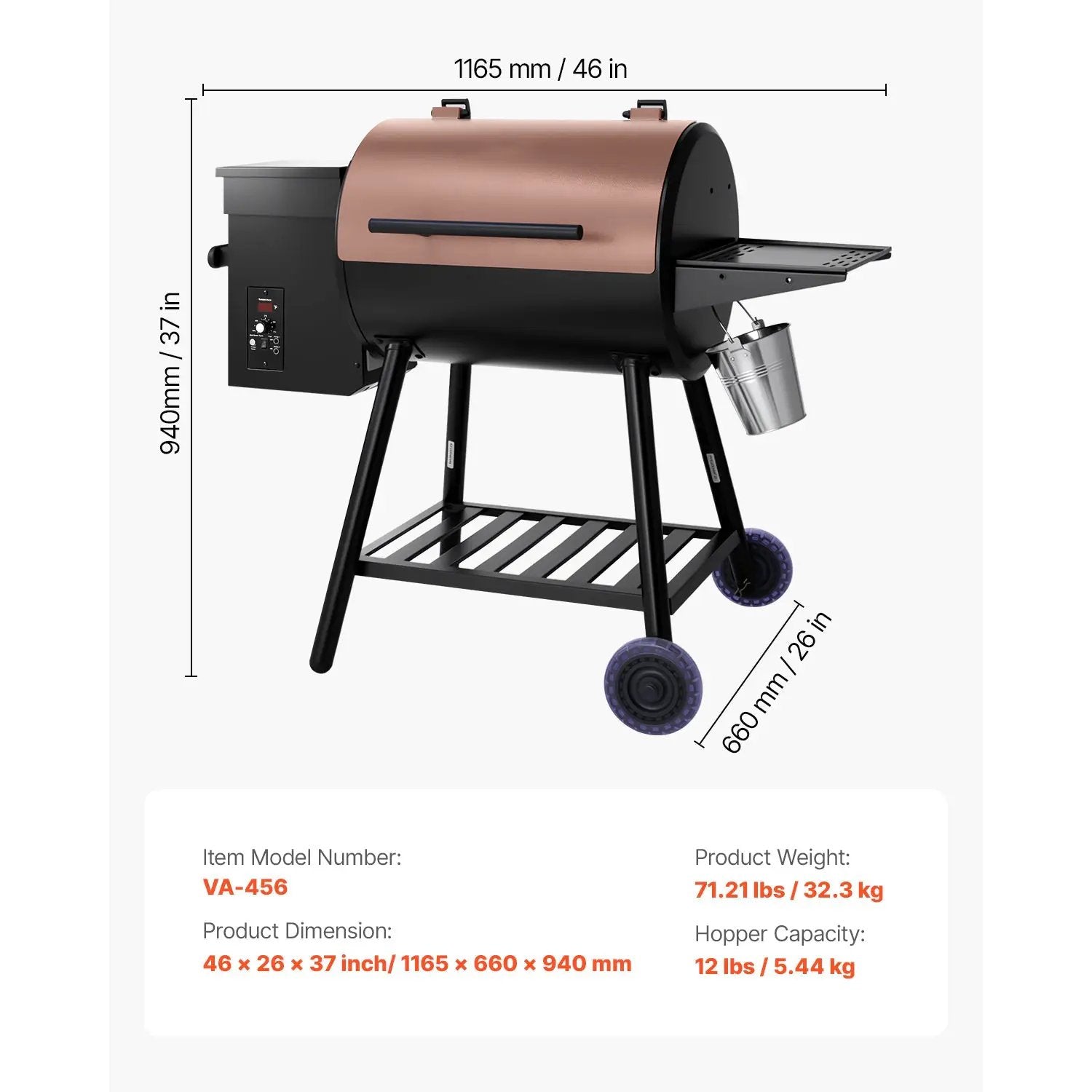 Wood Pellet Grill Smoker Outdoor Electric BBQ Grills 456 Sq.in Cook Area by HouseOfZazla