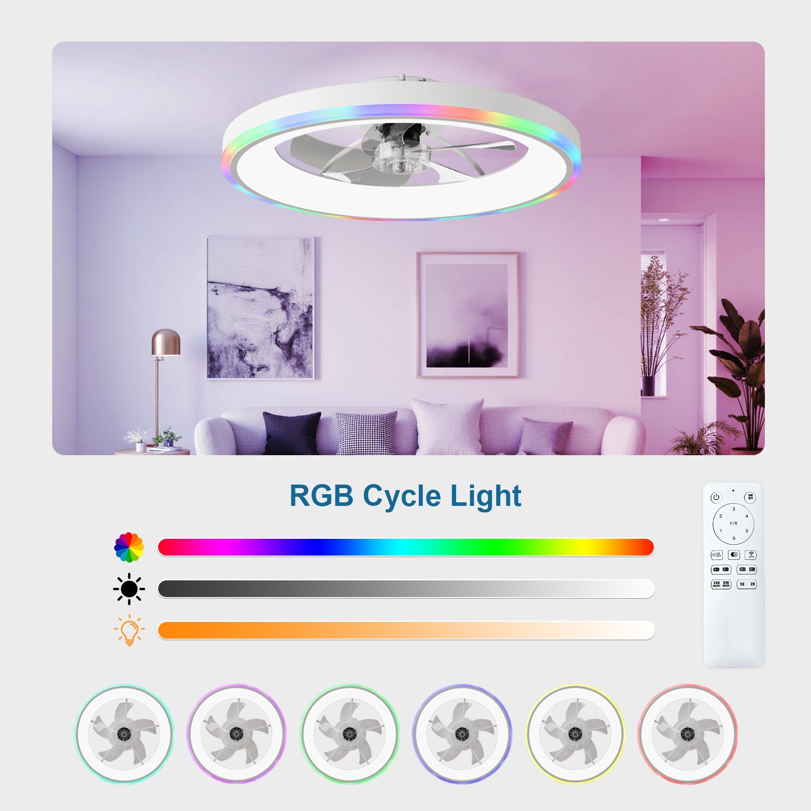 23.6" Modern RGB Ceiling Fan with Lights by HouseOfZazla