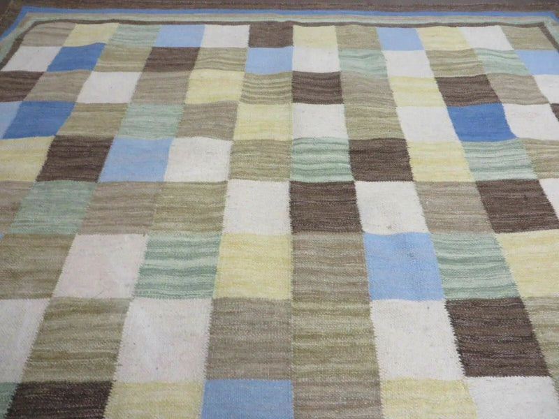 5' X 8' Hand-knotted Kilim Dhurrie Wool Cotton Rug Flat Weave Carpet Checkered Pattern Colorful Multicolor by Jewel Rugs