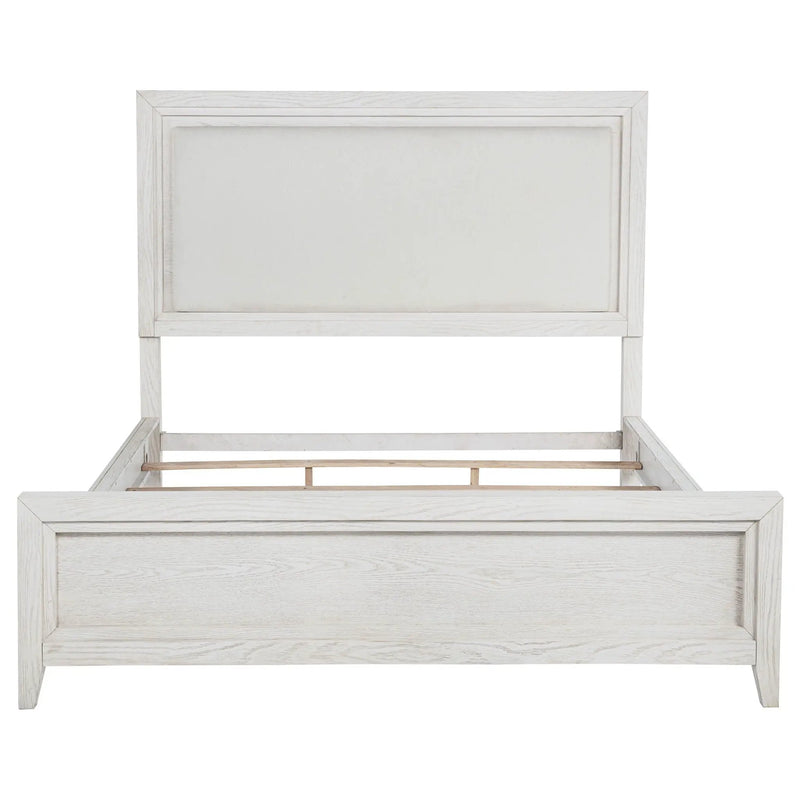 Marielle Eastern King Upholstered Panel Bed Distressed White by Unique Piece Furniture