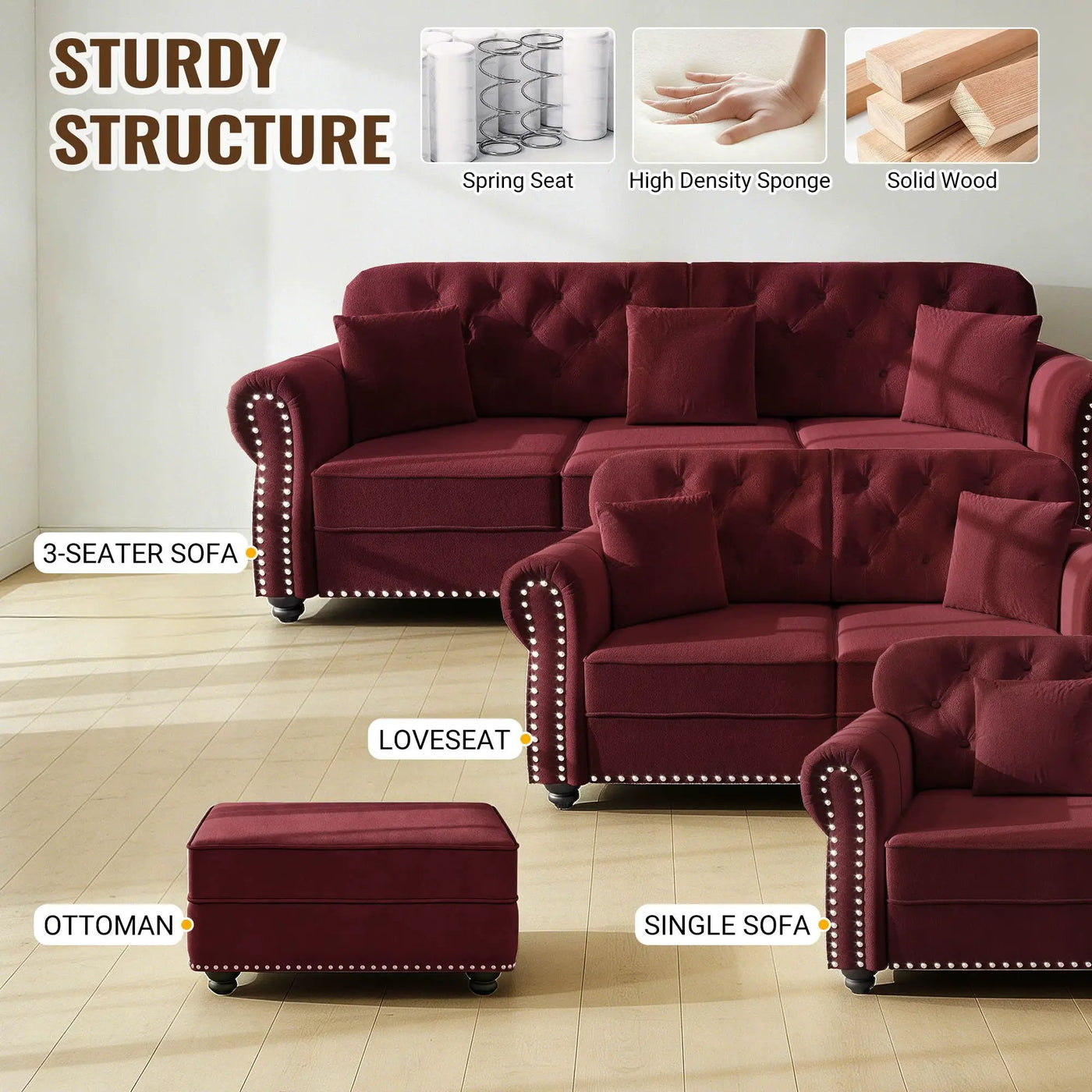 Sofa With Nailhead Trim And Rolled Armrests by HouseOfZazla