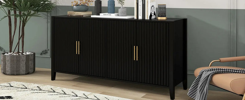 U_Style Modern 4-Vertical Wavy Slatted Doors Sideboard by HouseOfZazla
