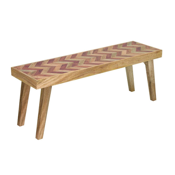 Artisan Handcrafted Mango Wood Bench Rustic Boho Style - Natural