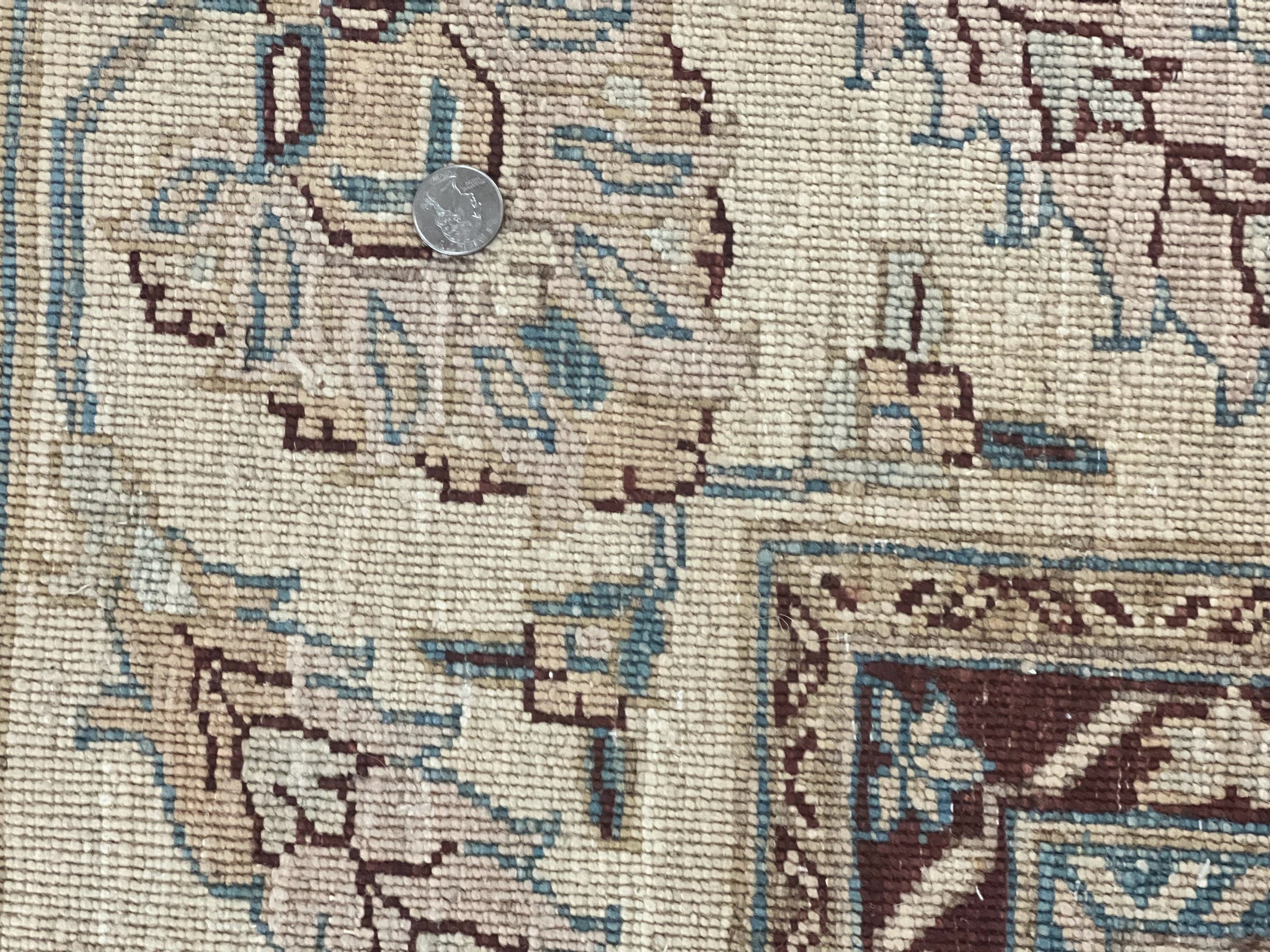 Peshawar Rug 9x11, Pakistani Oriental Carpet, Maroon and Beige, Floral Allover, Wool Hand Knotted Handmade Vintage Rug by Jewel Rugs