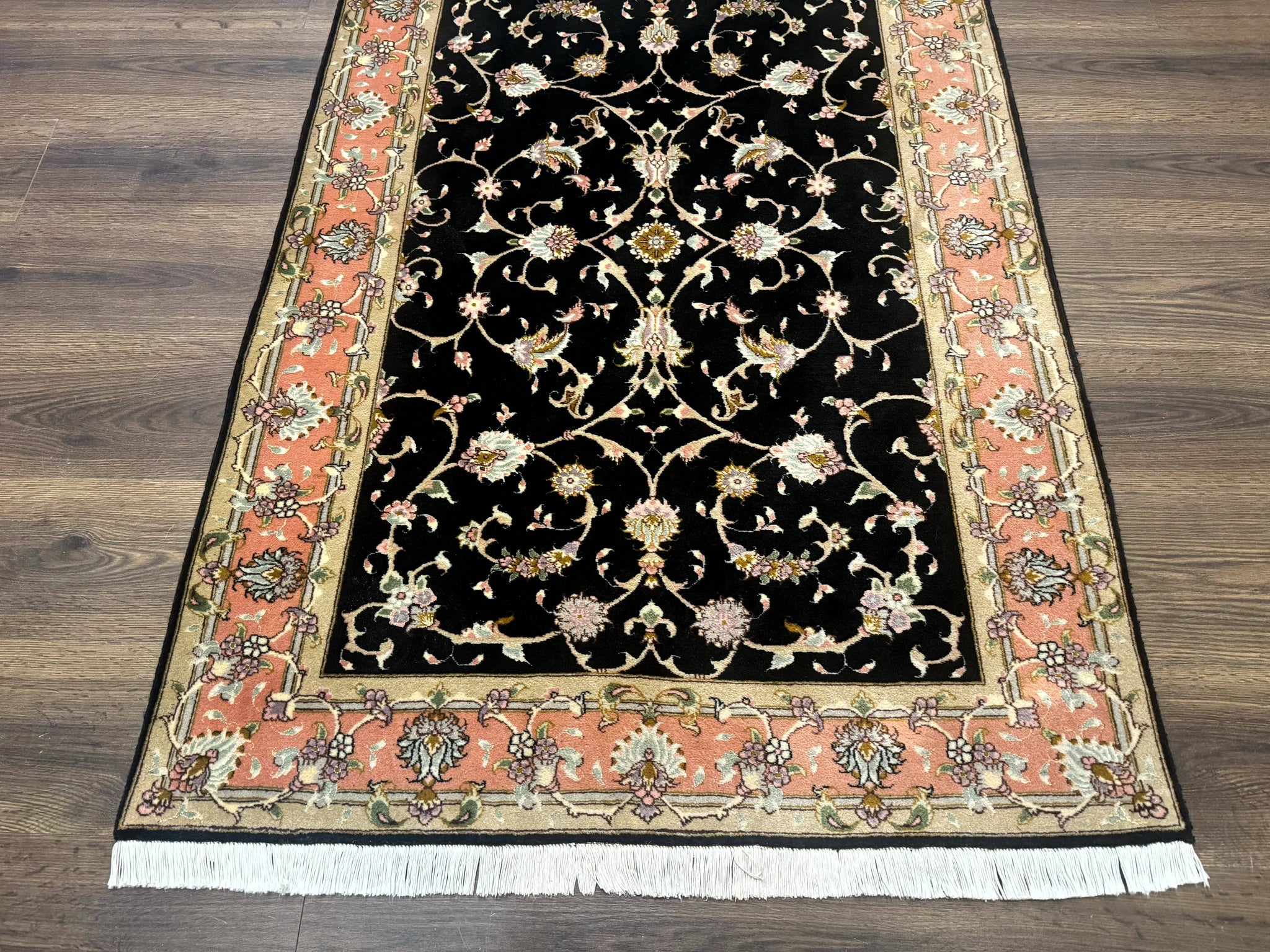 Persian Tabriz Rug 3x5 Black and Salmon Floral Fine Handmade 360 KPSI by Jewel Rugs