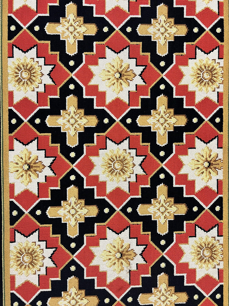 Vintage Runner Rug 3.5 x 14, Long Runner Rug, Stark Custom Made Carpet, European Design, Red Black Ivory Tan, Long Rug for Hallway by Jewel Rugs