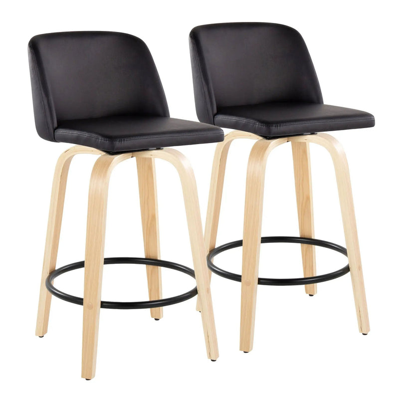 Toriano - Contemporary Modern Fixed Height Counter Stool Swivel With Round Footrest (Set of 2) by HouseOfZazla
