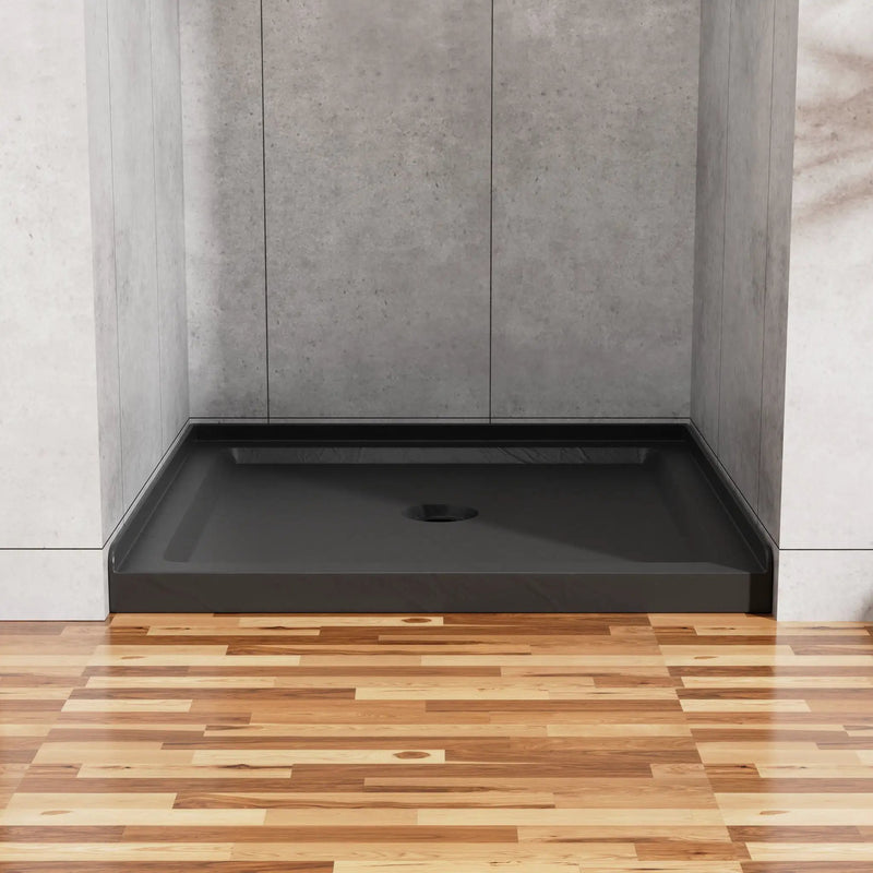 Anti Slip Center Drain Single Threshold Shower Base Slate - Black by HouseOfZazla