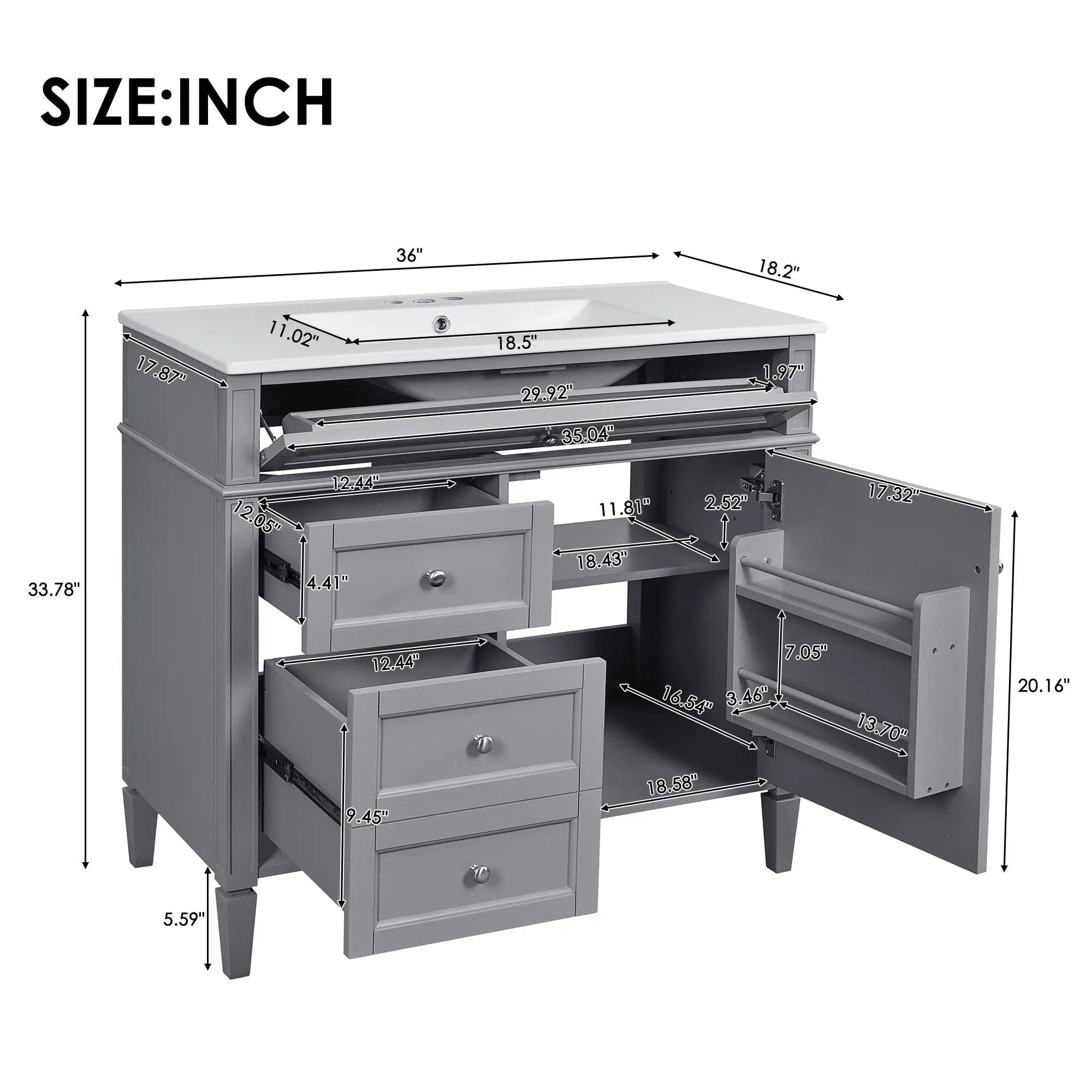 Bathroom Vanity With Top Sink, 2 Drawers And Tip Out Drawer by Unique Piece Furniture