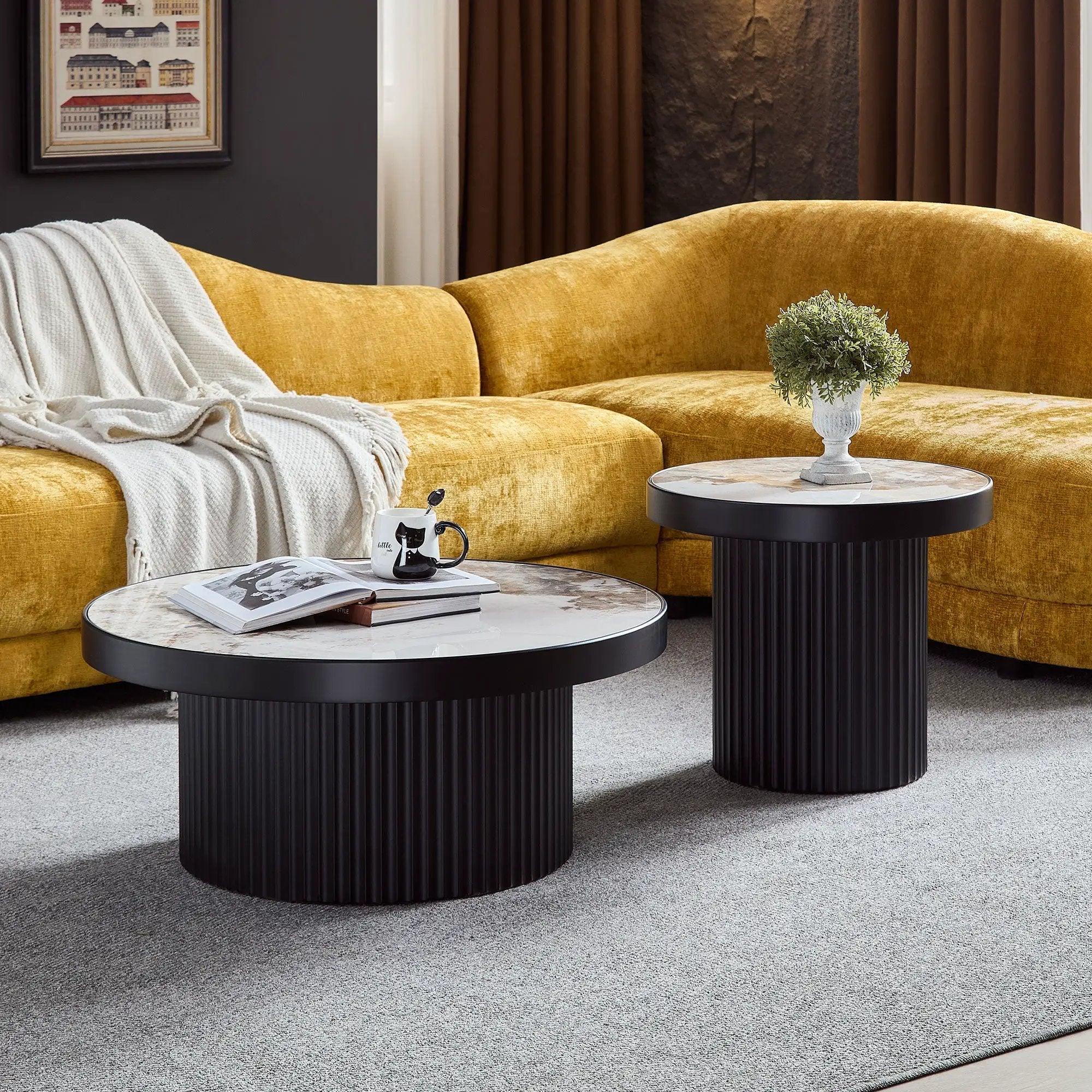 Set of 2 Coffee Tables with Sintered Stone Tabletops by HouseOfZazla
