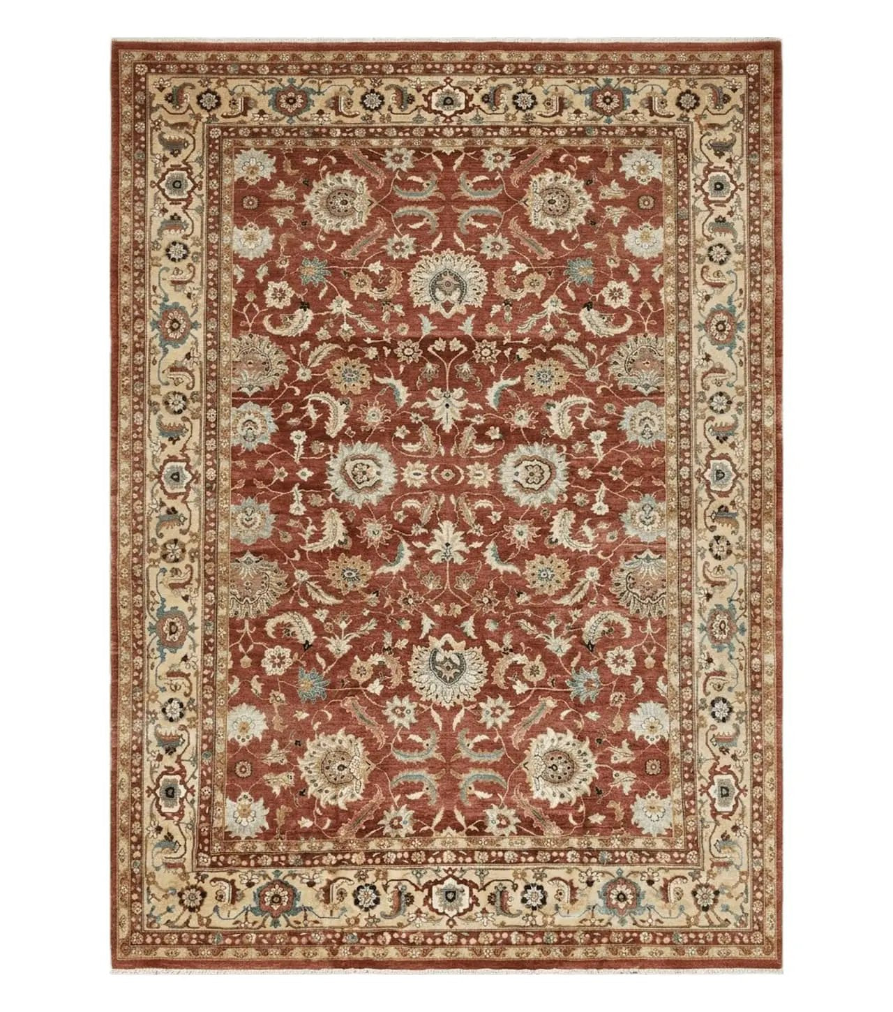 Safavieh Room Sized Rug 10x14, Wool Hand-Knotted Auburn Red & Light Gold Egyptian Mahal Oriental Carpet, 10 x 14 Large Living Room Rug by Jewel Rugs