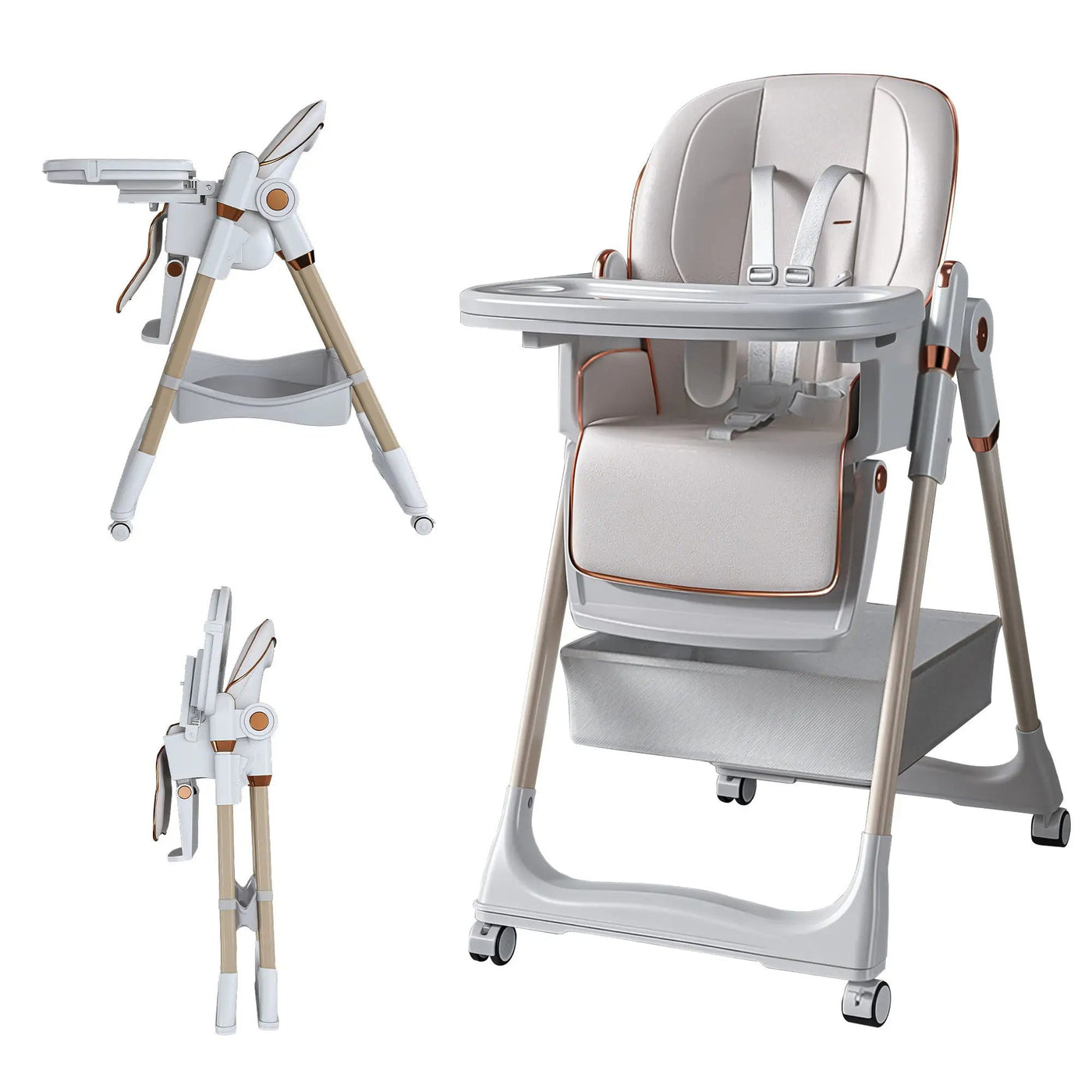Adjustable Baby High Chair 0-6 Years, Portable Infant Feeding Seat With Safety Belt, Silent Lockable Wheels by HouseOfZazla