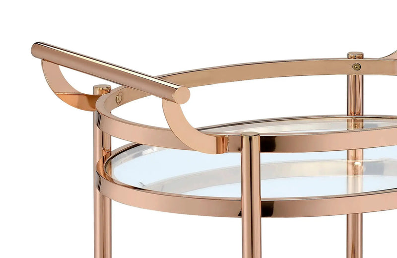 Lakelyn Clear Glass & Rose Gold Finish Serving Cart by HouseOfZazla