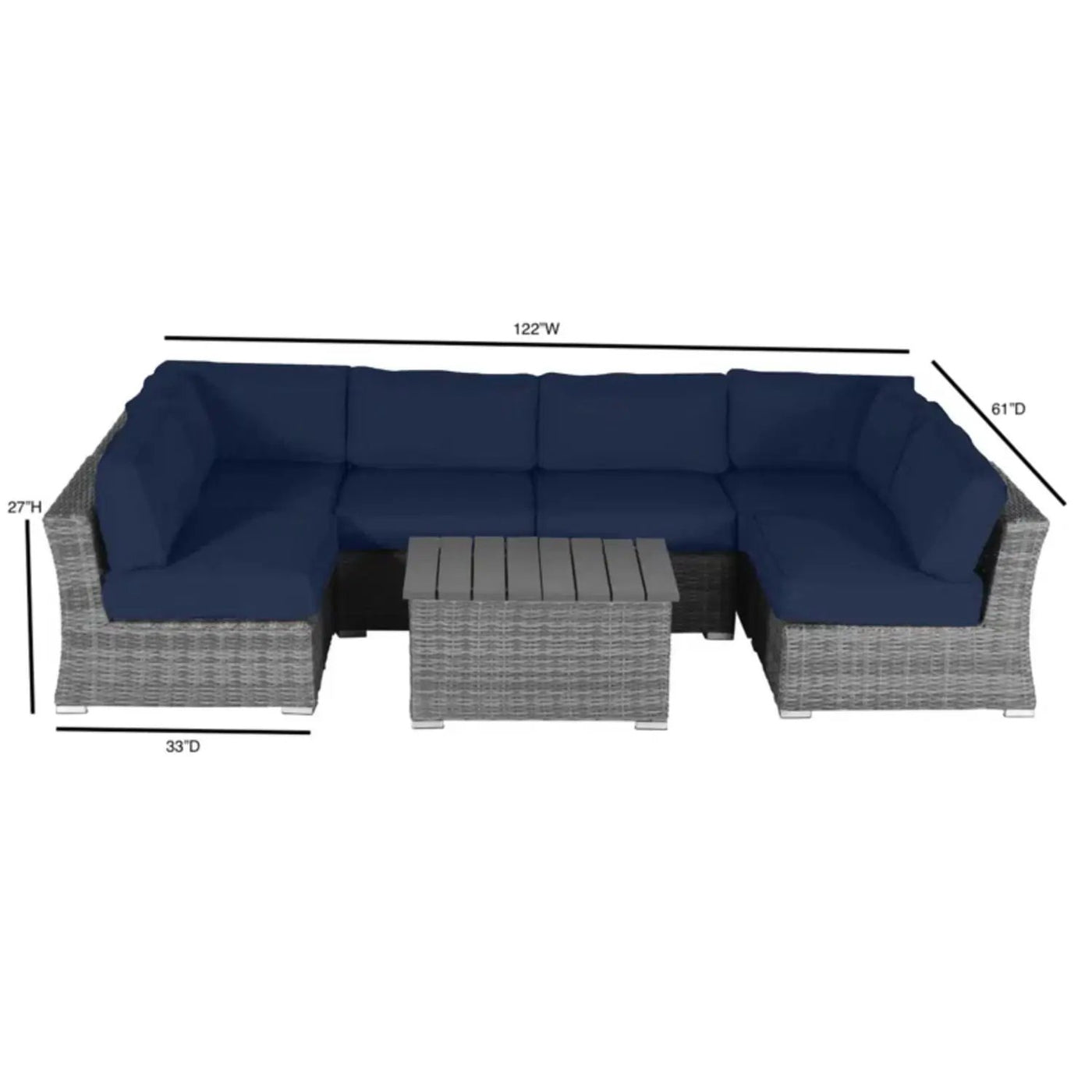 Wicker Sectional Sofa With Cushions And Table by Unique Piece Furniture