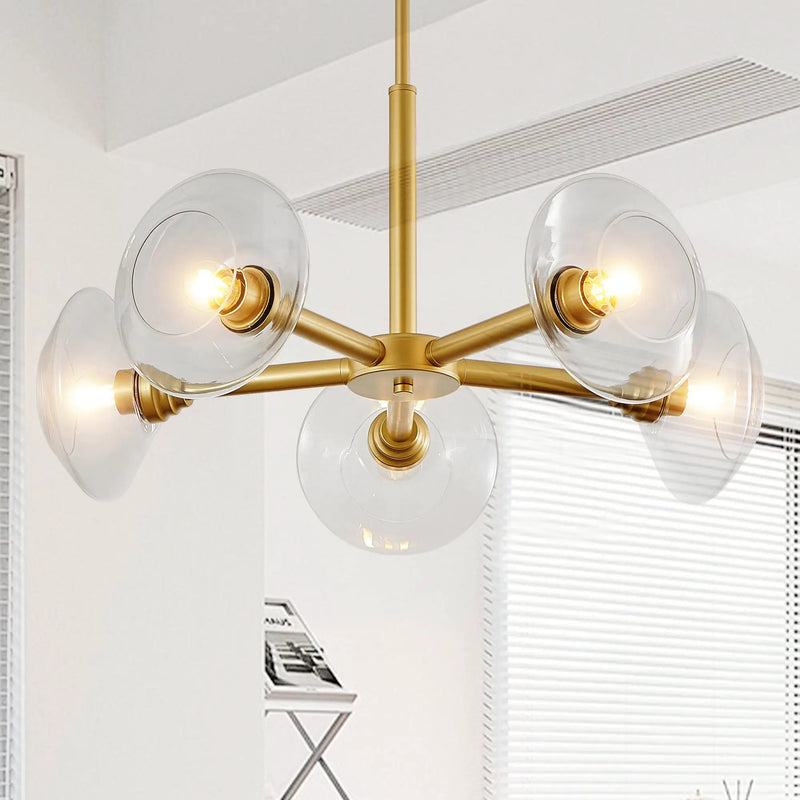 26" Modern Gold 5-Light Sputnik Chandelier with Clear Glass Shades by HouseOfZazla