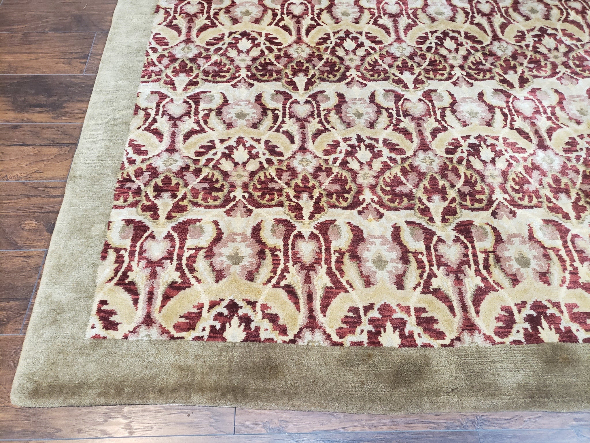 Contemporary Indian Nepalese Room Sized Rug 9 x 11.6, Wool Hand-Knotted Dark Red & Beige Soft Carpet, 9 x 12 Masterloom Living Room Rug by Jewel Rugs
