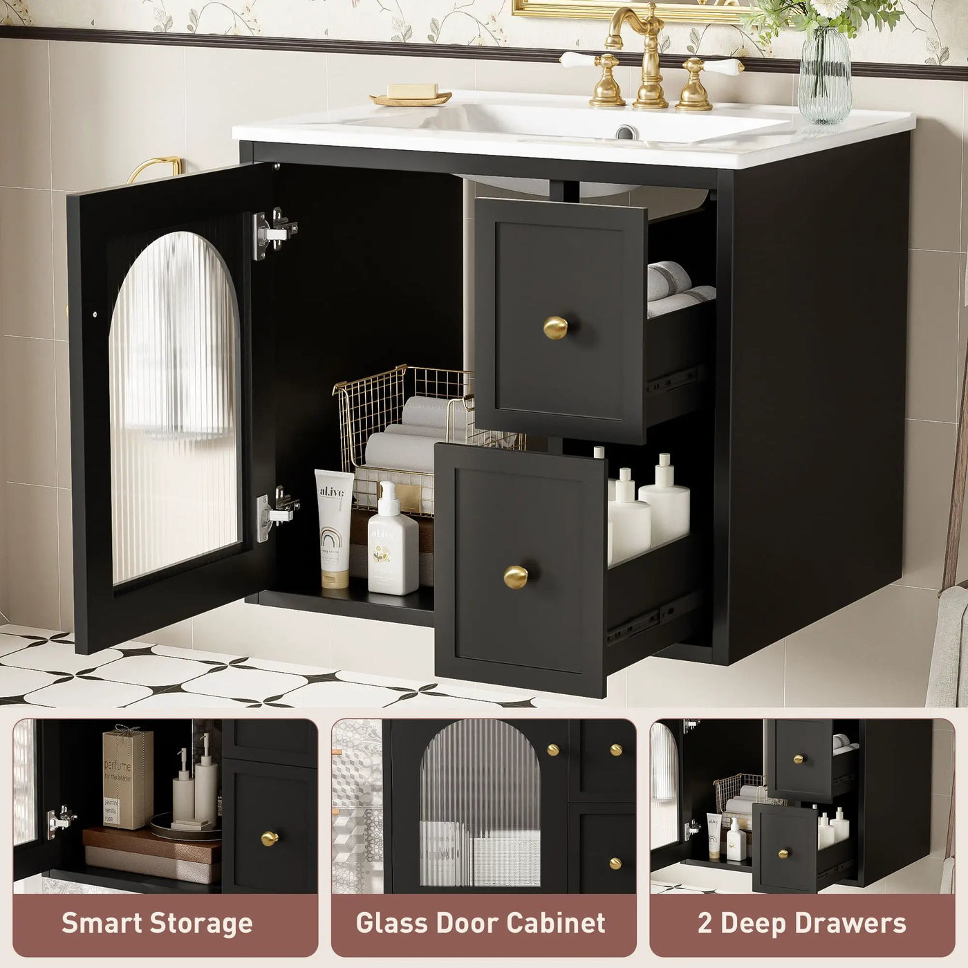 Wall-Mounted Bathroom Vanity Set With Sink, 2 Drawers And Soft-Close Door by Unique Piece Furniture