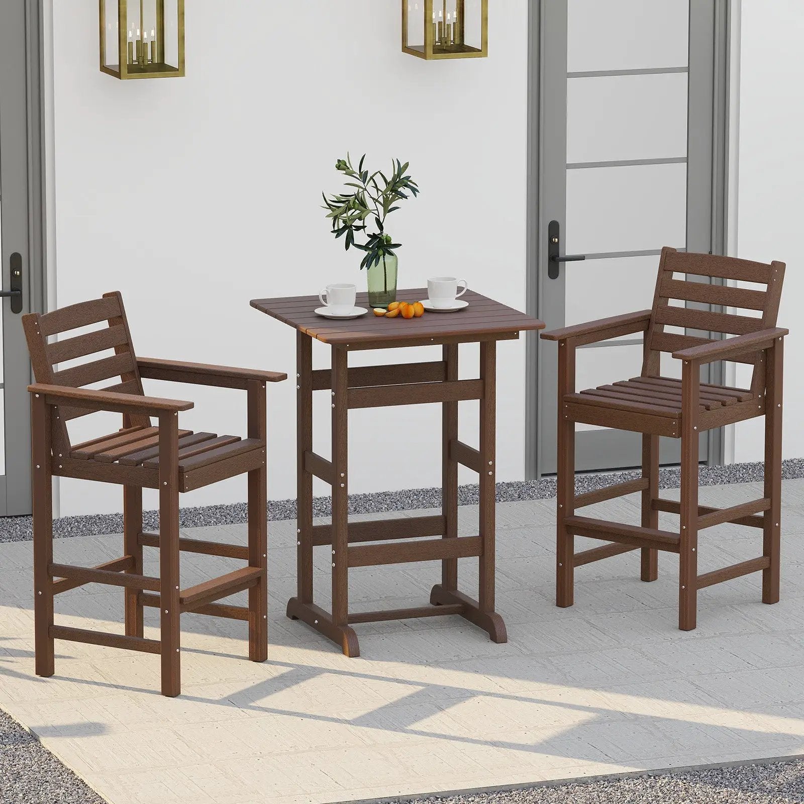 30 Inch Square Bar Table Dining Table with Slatted Tabletop for Poolside by DirectDeals