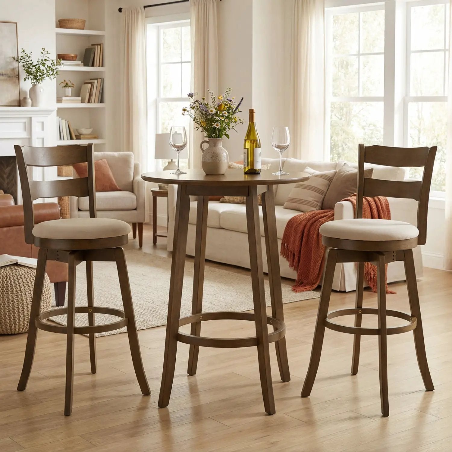 30.5 Inch Swivel Barstools with Backrest & Upholstered Seat by DirectDeals
