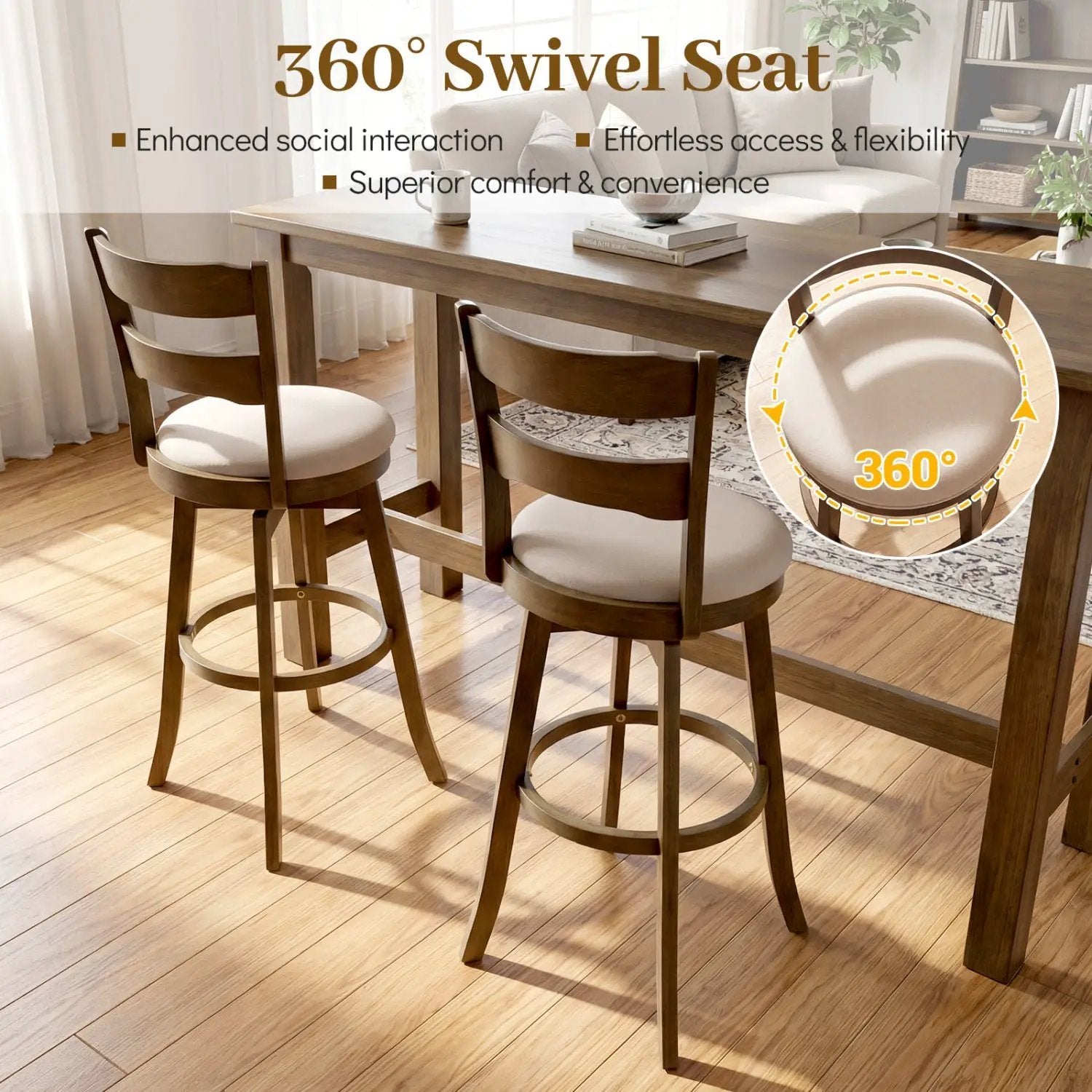 30.5 Inch Swivel Barstools with Backrest & Upholstered Seat by DirectDeals