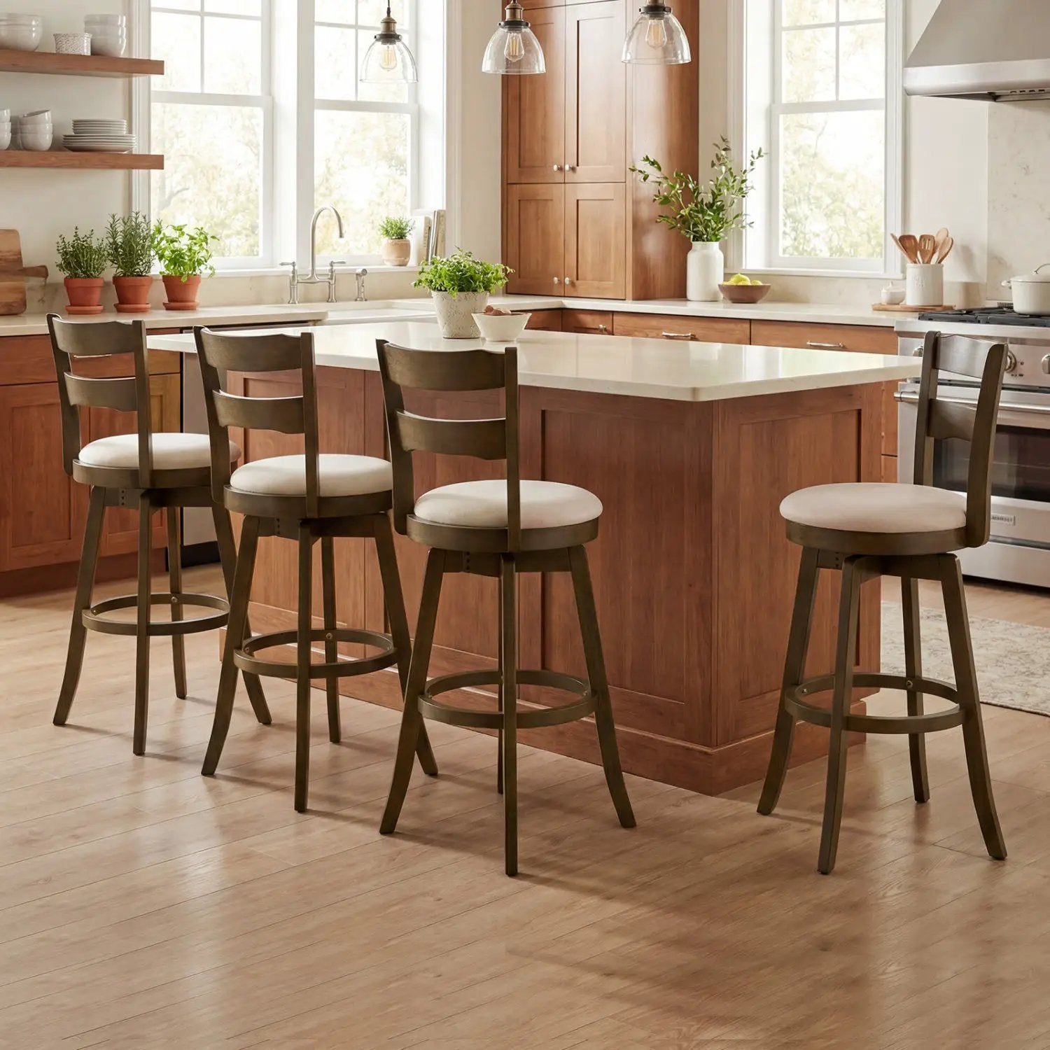 30.5 Inch Swivel Barstools with Backrest & Upholstered Seat by DirectDeals