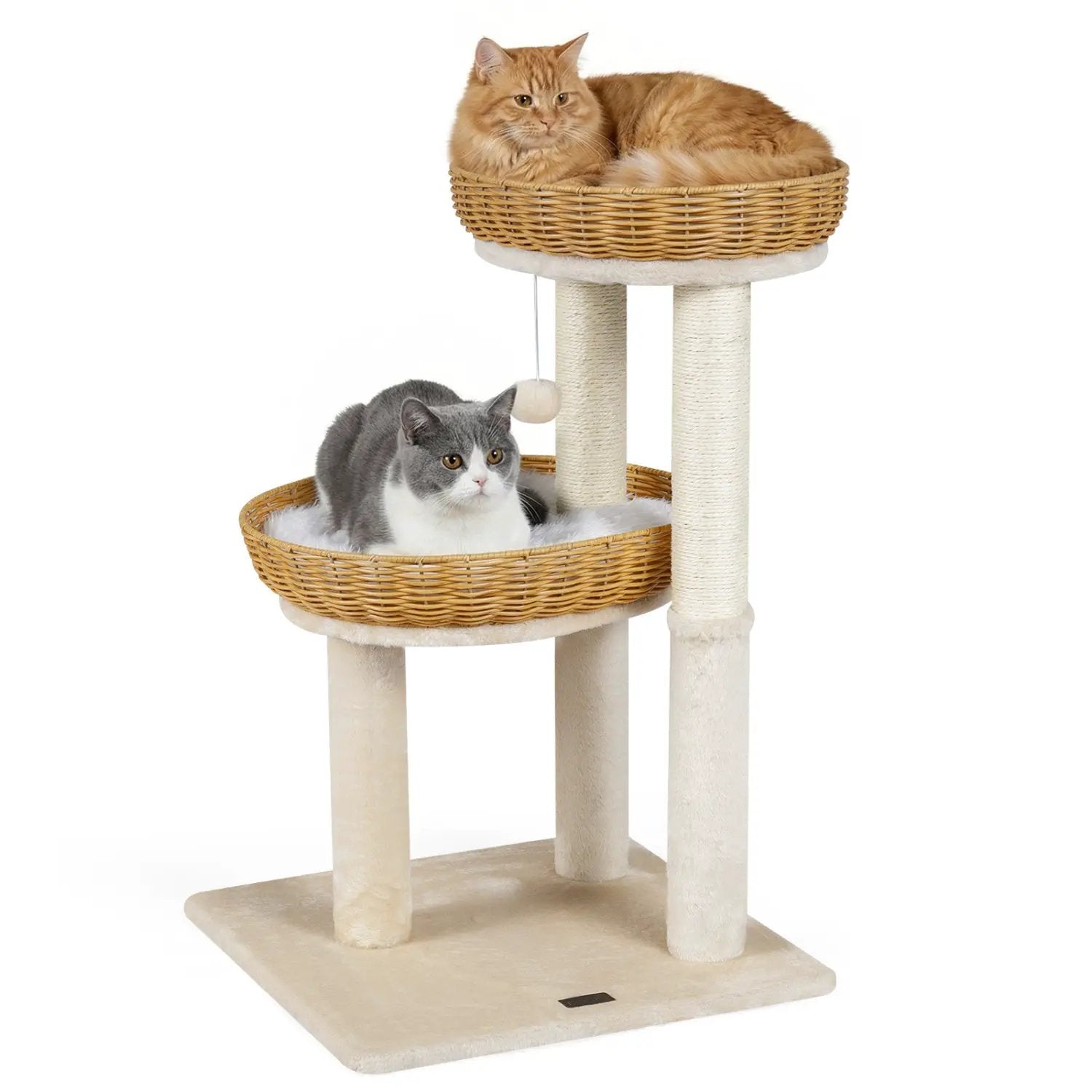 30-Inch Cat Tower with 2 Rattan Cat Baskets for Indoor Kittens by DirectDeals