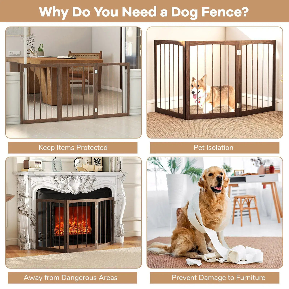 30 Inch Tall Wooden Pet Fence for Cats Small and Medium Dogs, photo 8 of 9