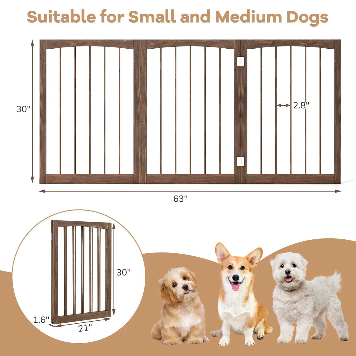 30 Inch Tall Wooden Pet Fence for Cats Small and Medium Dogs, photo 5 of 9
