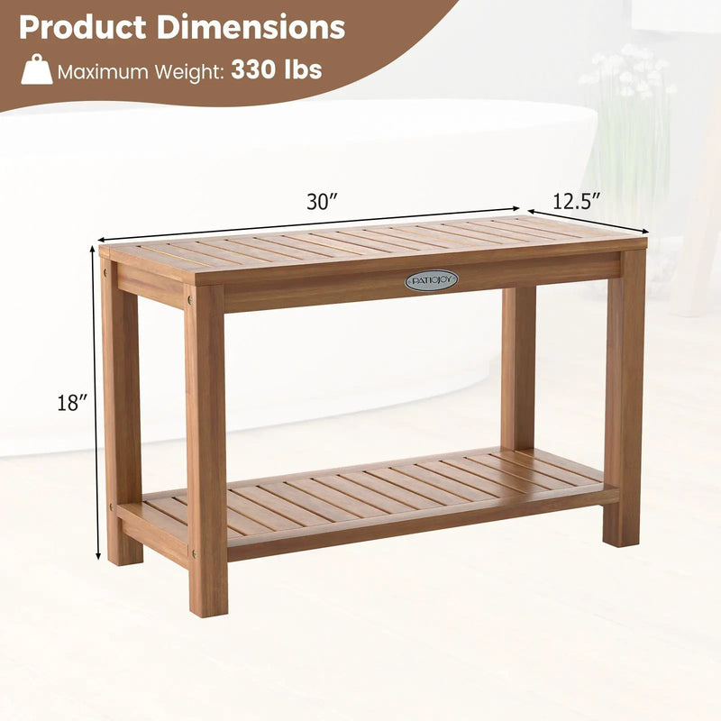 30 Inch Teak Wood Shower Bench Inside Shower Stool with Storage Shelf by DirectDeals