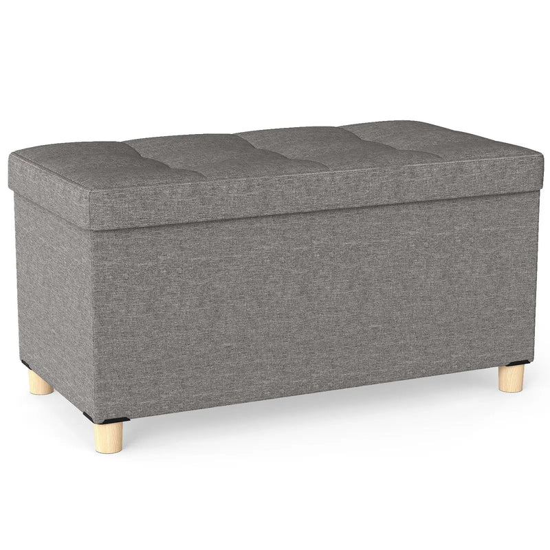 30 Inches Storage Ottoman Bench with Tray and Rubber Wood Legs-Gray by DirectDeals