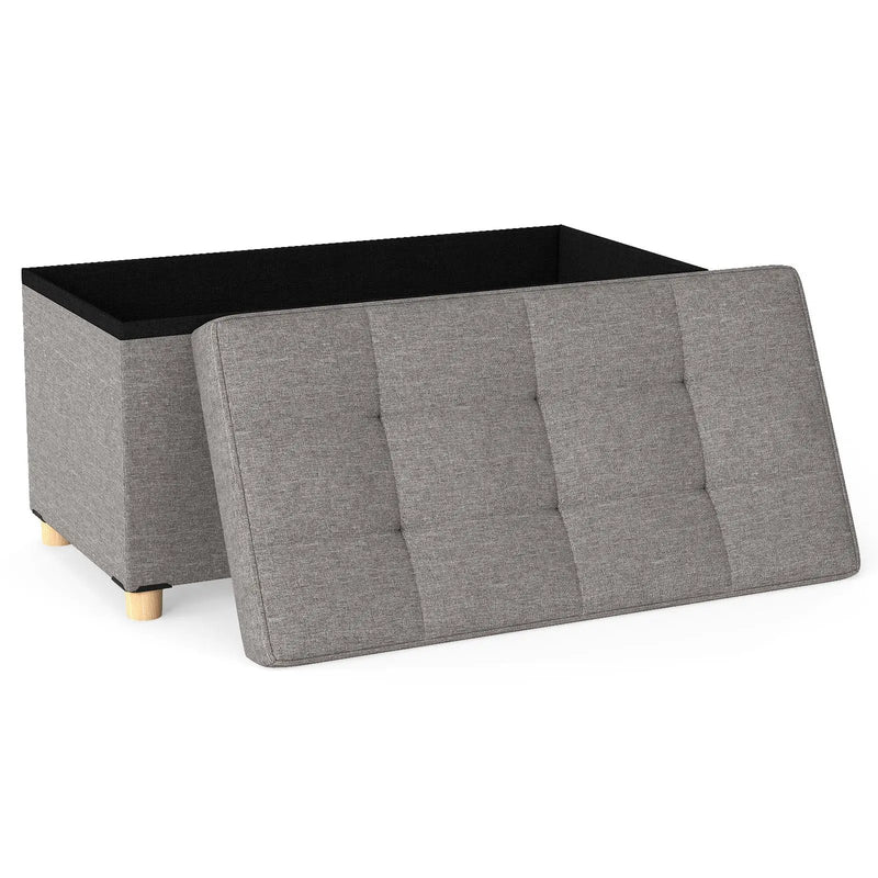 30 Inches Storage Ottoman Bench with Tray and Rubber Wood Legs-Gray by DirectDeals