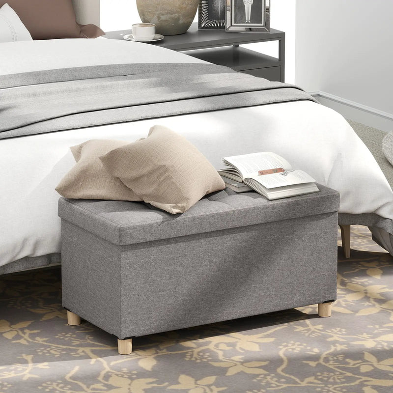 30 Inches Storage Ottoman Bench with Tray and Rubber Wood Legs-Gray by DirectDeals