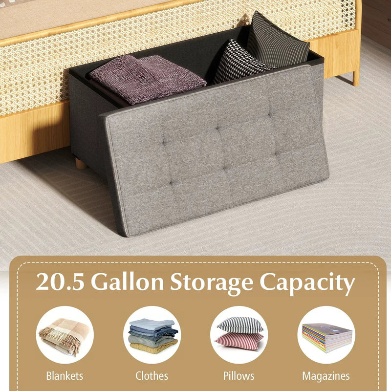 30 Inches Storage Ottoman Bench with Tray and Rubber Wood Legs-Gray by DirectDeals
