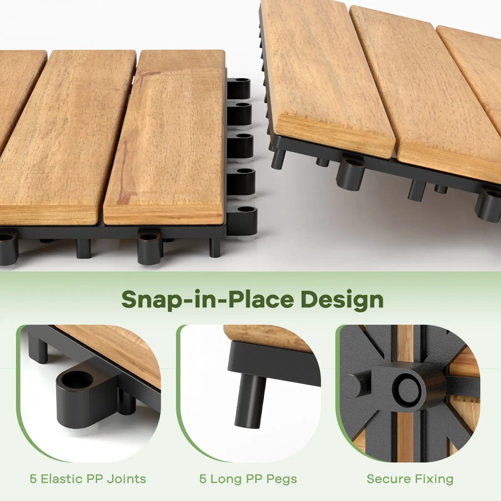 30 PCS Interlocking Deck Tiles 12 x 12 Inch Acacia Wood Patio Tiles with Straight Slats-Natural by DirectDeals
