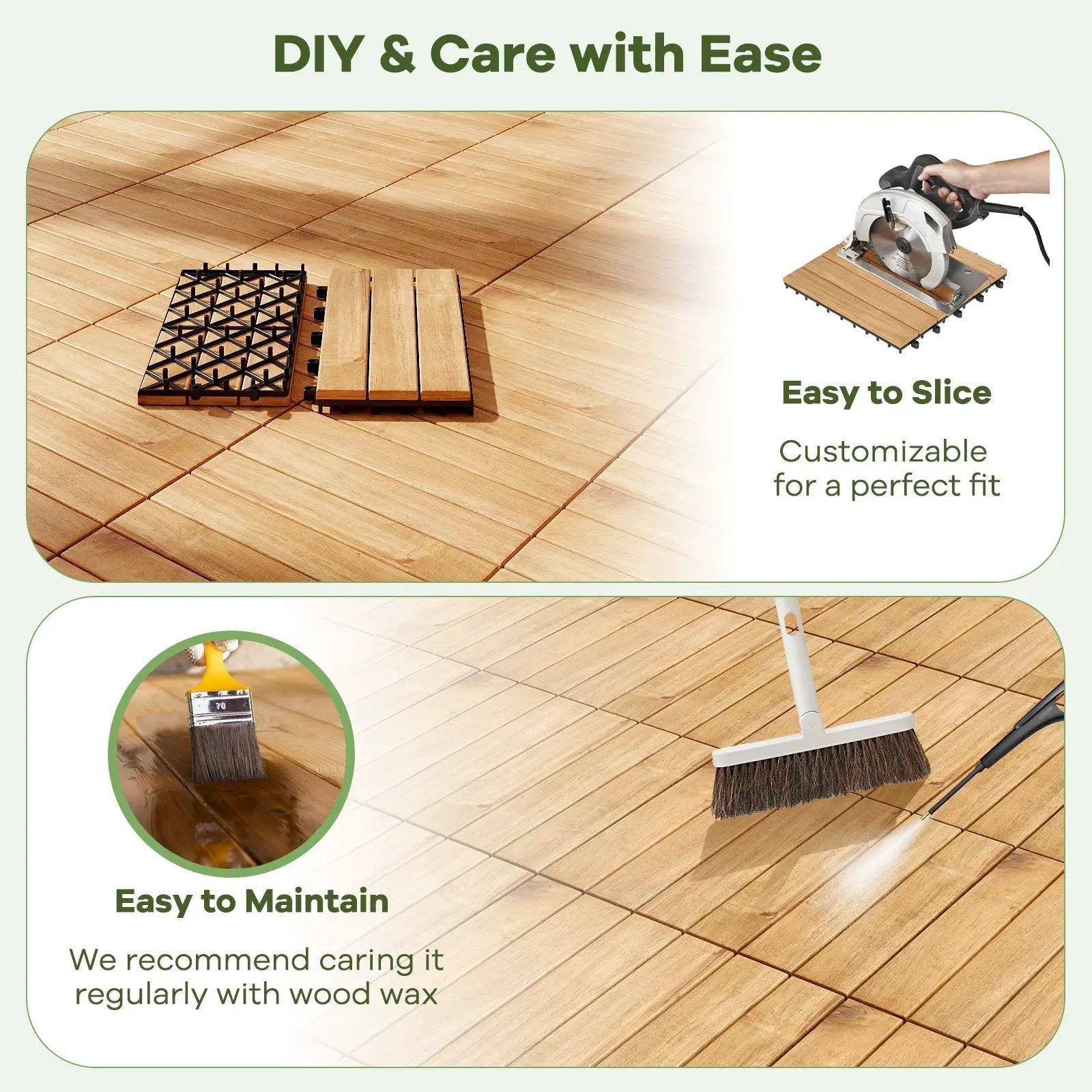 30 PCS Interlocking Deck Tiles 12 x 12 Inch Acacia Wood Patio Tiles with Straight Slats-Natural by DirectDeals