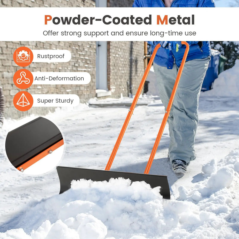 Snow Shovel with Wheels with 30 Inches Wide Blade and Adjustable Handle-Orange by DirectDeals