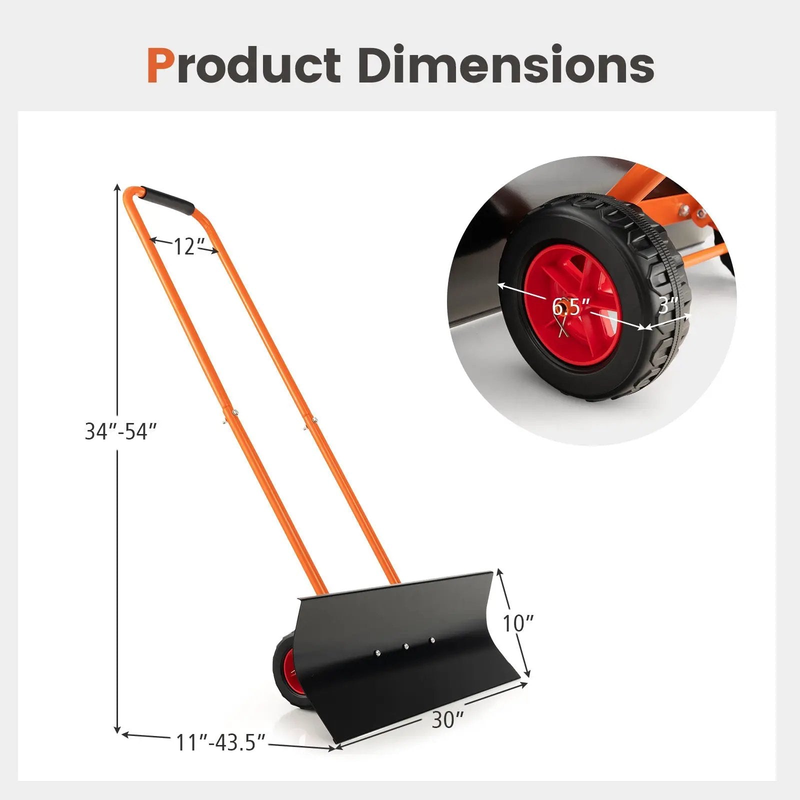 Snow Shovel with Wheels with 30 Inches Wide Blade and Adjustable Handle-Orange by DirectDeals