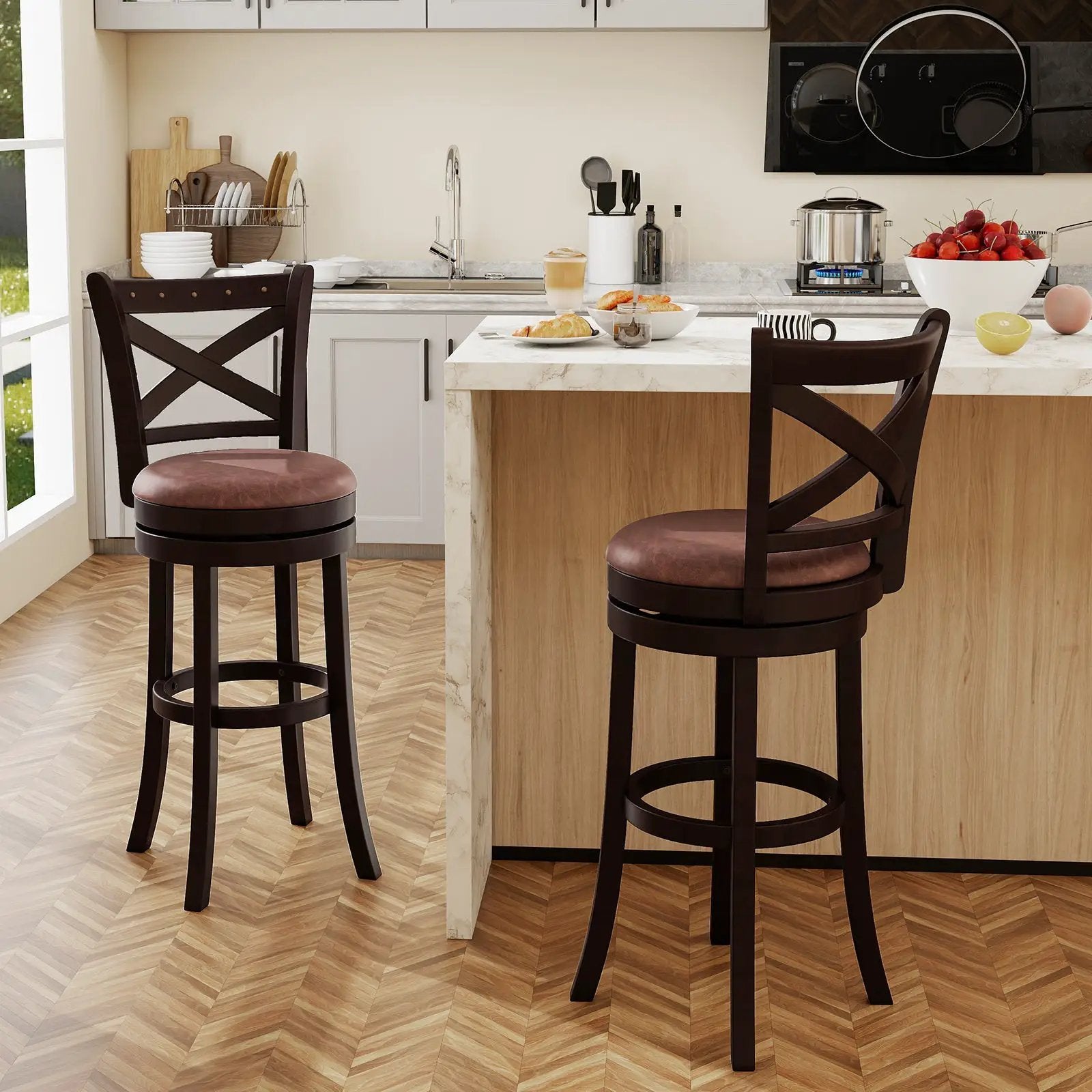 26/30 Inch Swivel Bar Stools Set of 2 Bar Chairs with Padded Seat by DirectDeals