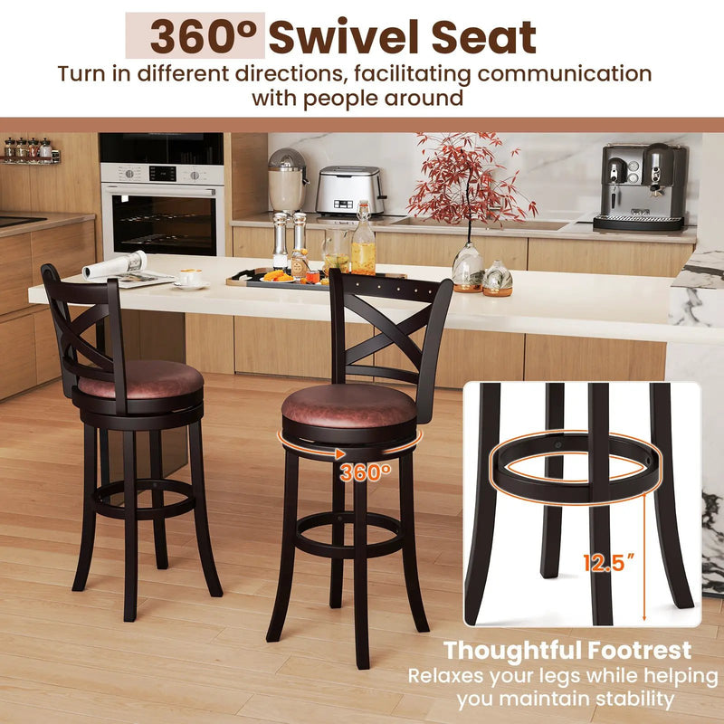 26/30 Inch Swivel Bar Stools Set of 2 Bar Chairs with Padded Seat by DirectDeals