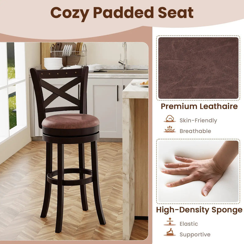 26/30 Inch Swivel Bar Stools Set of 2 Bar Chairs with Padded Seat by DirectDeals