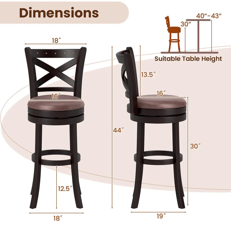 26/30 Inch Swivel Bar Stools Set of 2 Bar Chairs with Padded Seat by DirectDeals