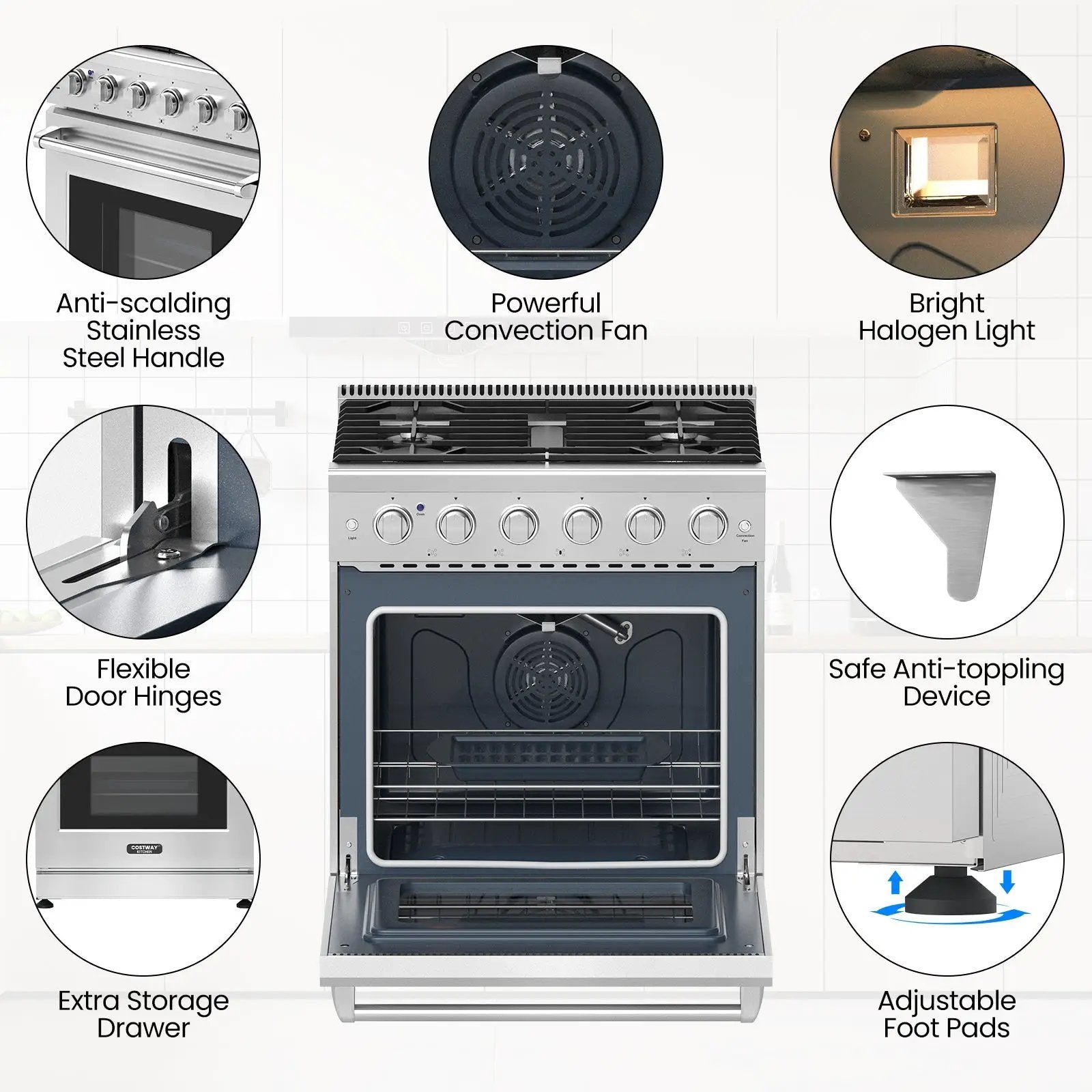 30 Inches 120V Natural Gas Range with 5 Burners Cooktop by DirectDeals