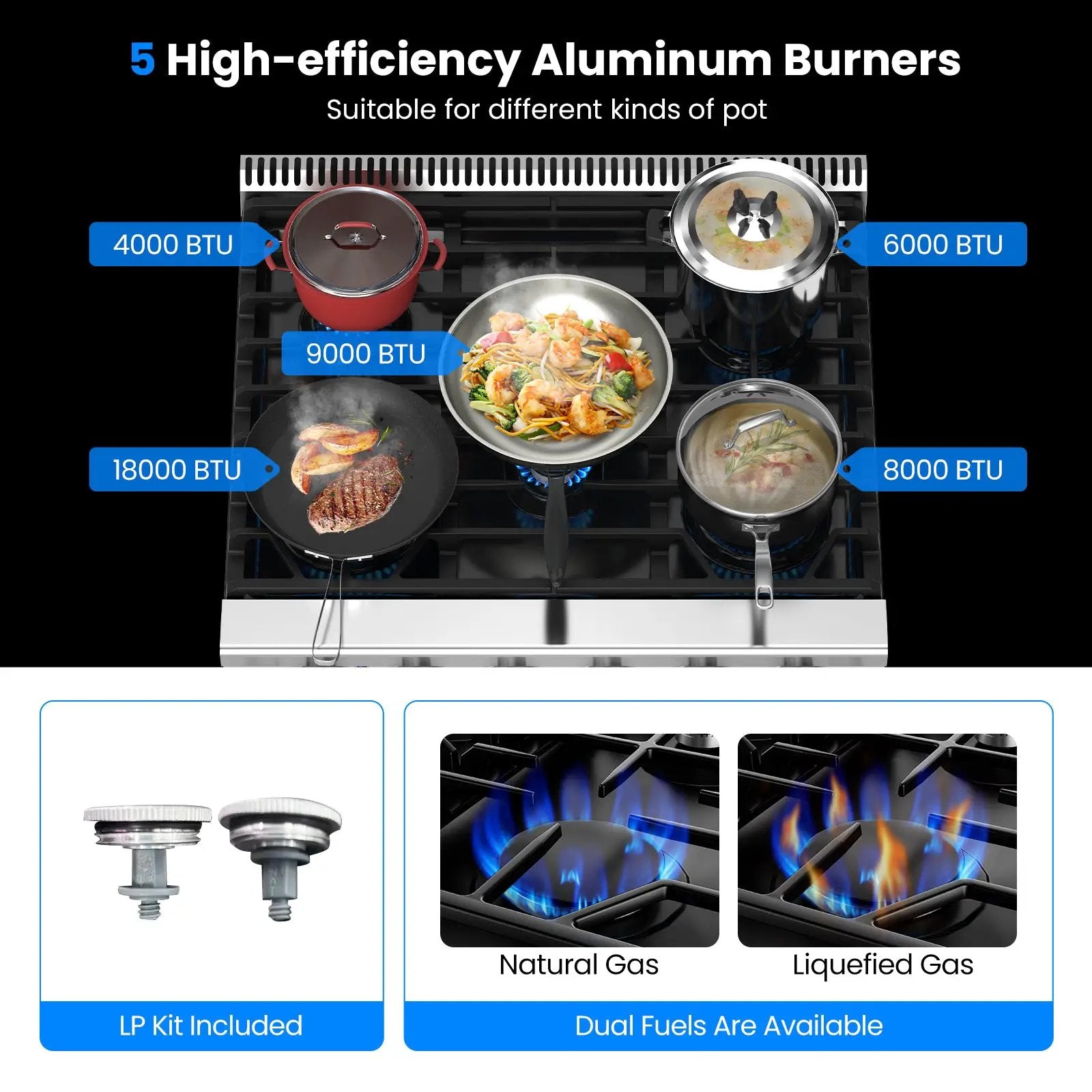 30 Inches 120V Natural Gas Range with 5 Burners Cooktop by DirectDeals
