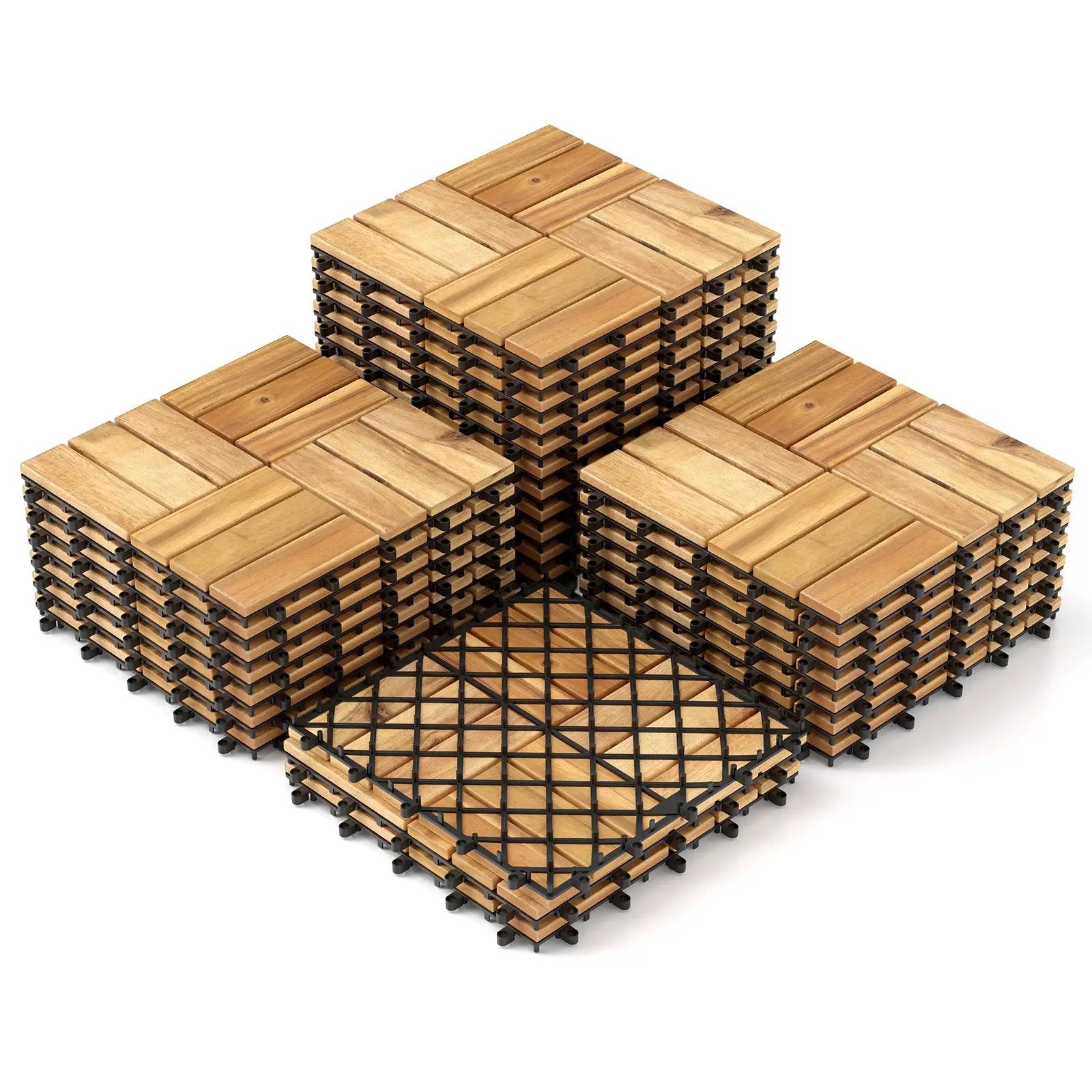Pack of 30 Acacia Wood Interlocking Deck Tiles-Brown by DirectDeals