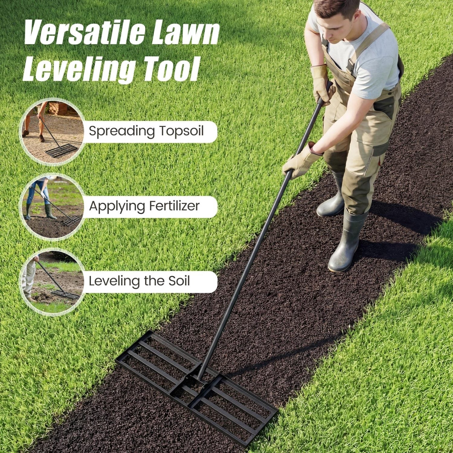 30 x 10 Inch Heavy Duty Lawn Level Tool with 69 Inch Handle by DirectDeals
