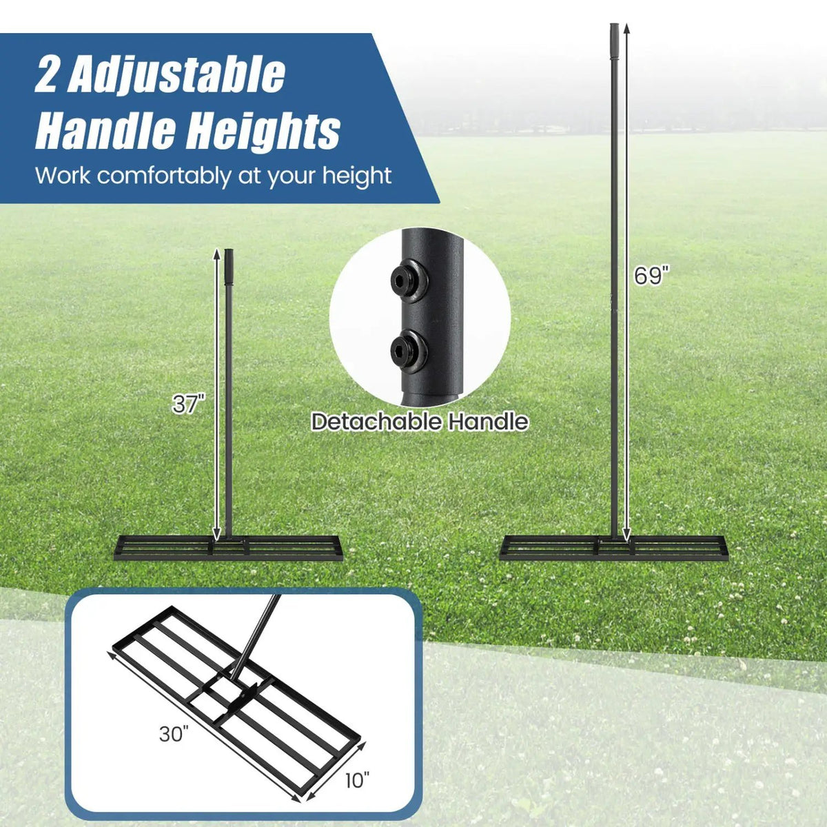 30 x 10 Inch Heavy Duty Lawn Level Tool with 69 Inch Handle, photo 7 of 24