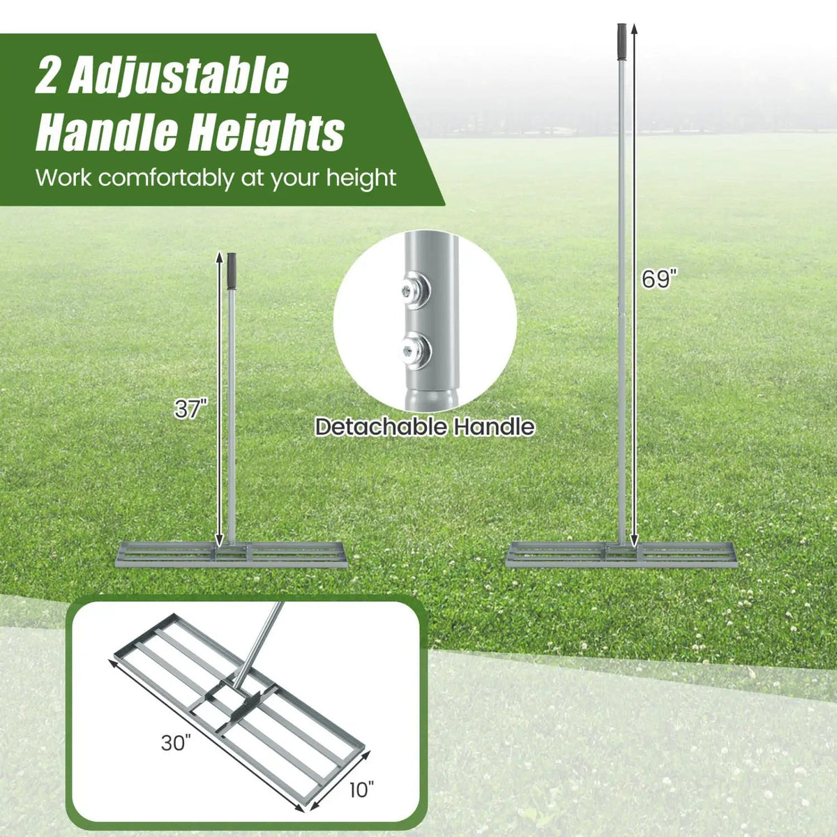 30 x 10 Inch Heavy Duty Lawn Level Tool with 69 Inch Handle, photo 14 of 24
