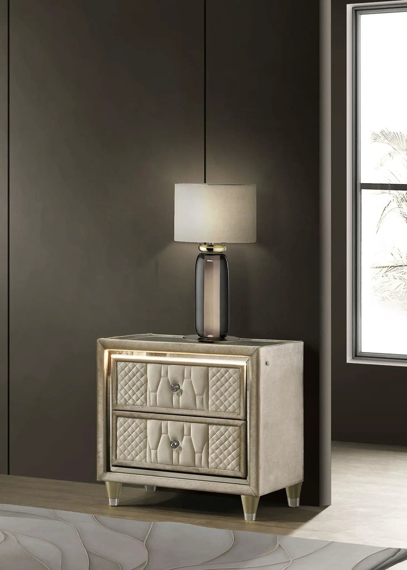 Lorient 2-drawer LED Nightstand with USB Ivory and Camel by Unique Piece Furniture