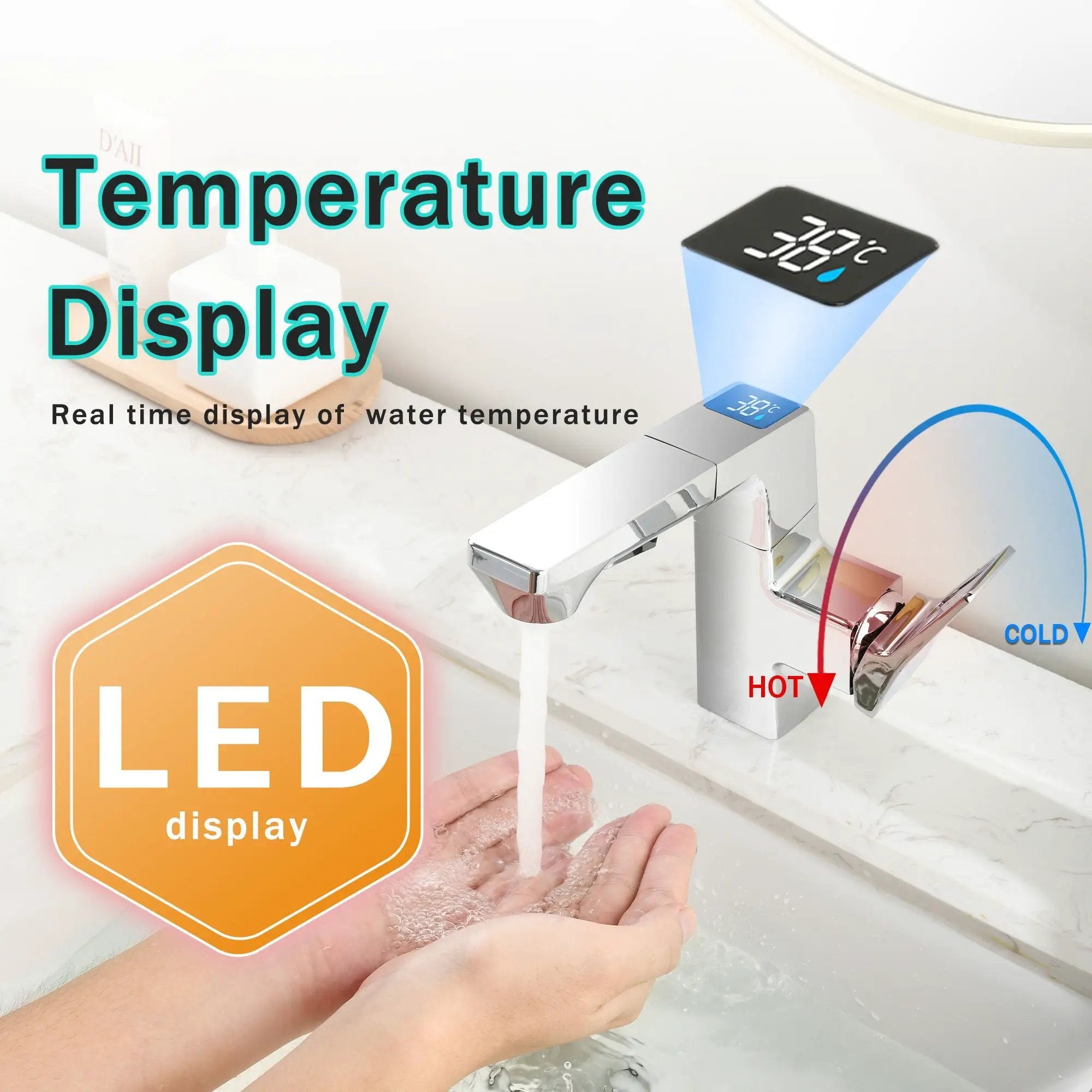 Modern Smart LED Bathroom Faucet With Temperature Digital Display And Pull Down Sprayer by HouseOfZazla