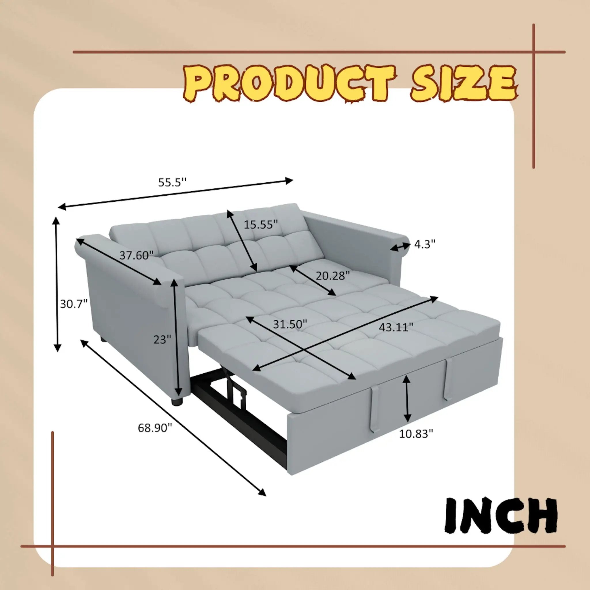 Compact Loveseat With Trundle Sleeper And Storage Pocket - Gray by Unique Piece Furniture